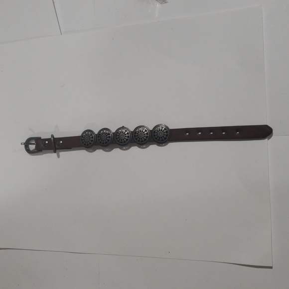 Brown Leather Bracelet with Ornate Silver Medallions – Adjustable Unisex Boho - Picture 9 of 9